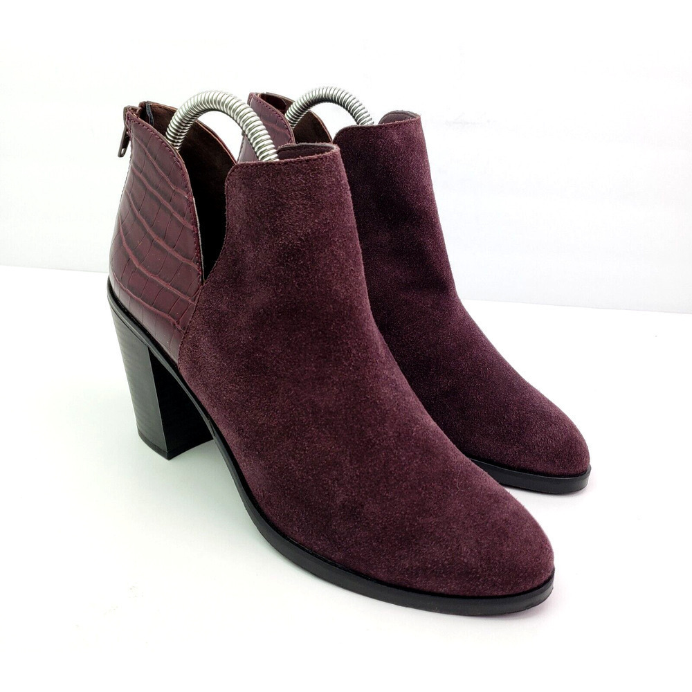Dolce Vita DV Womens Size 9 Burgundy Suede Croc 3.5" Heel Ankle Bootie Shoes